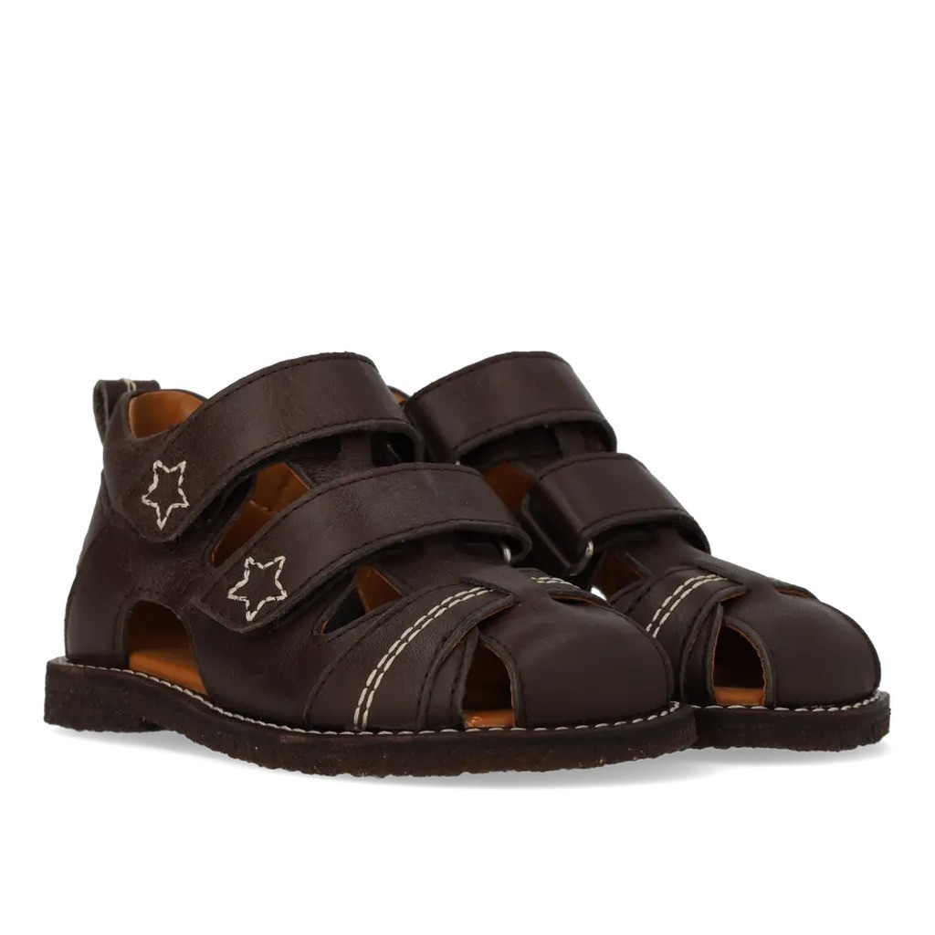Begynder sandal med velcrolukning - Dark Brown - 20