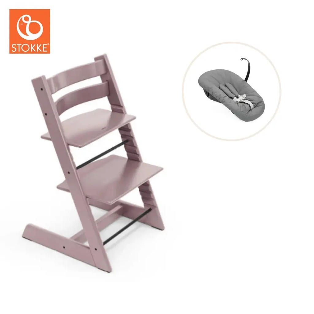 Højstol bøg inkl. newborn sæt - Lilla lavendel