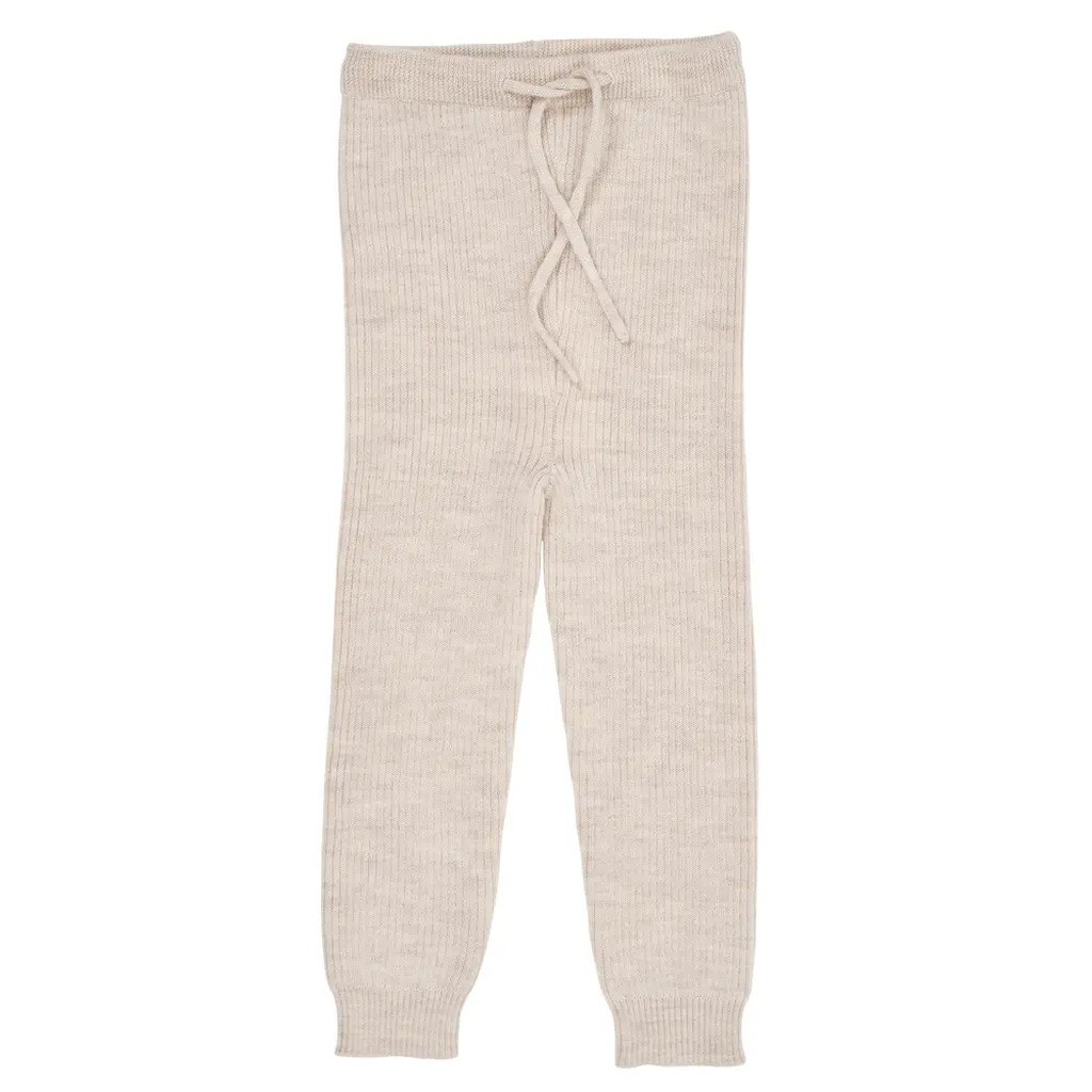 Klassisk merino rib leggings m. bindebånd - unisex - CREAM - 68