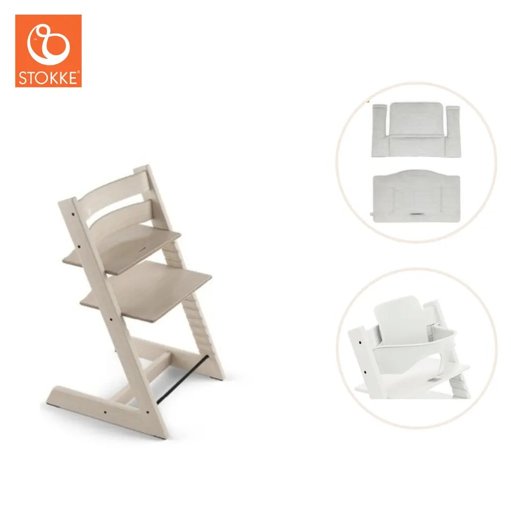 Højstol inkl. babysæt og hynde - whitewash