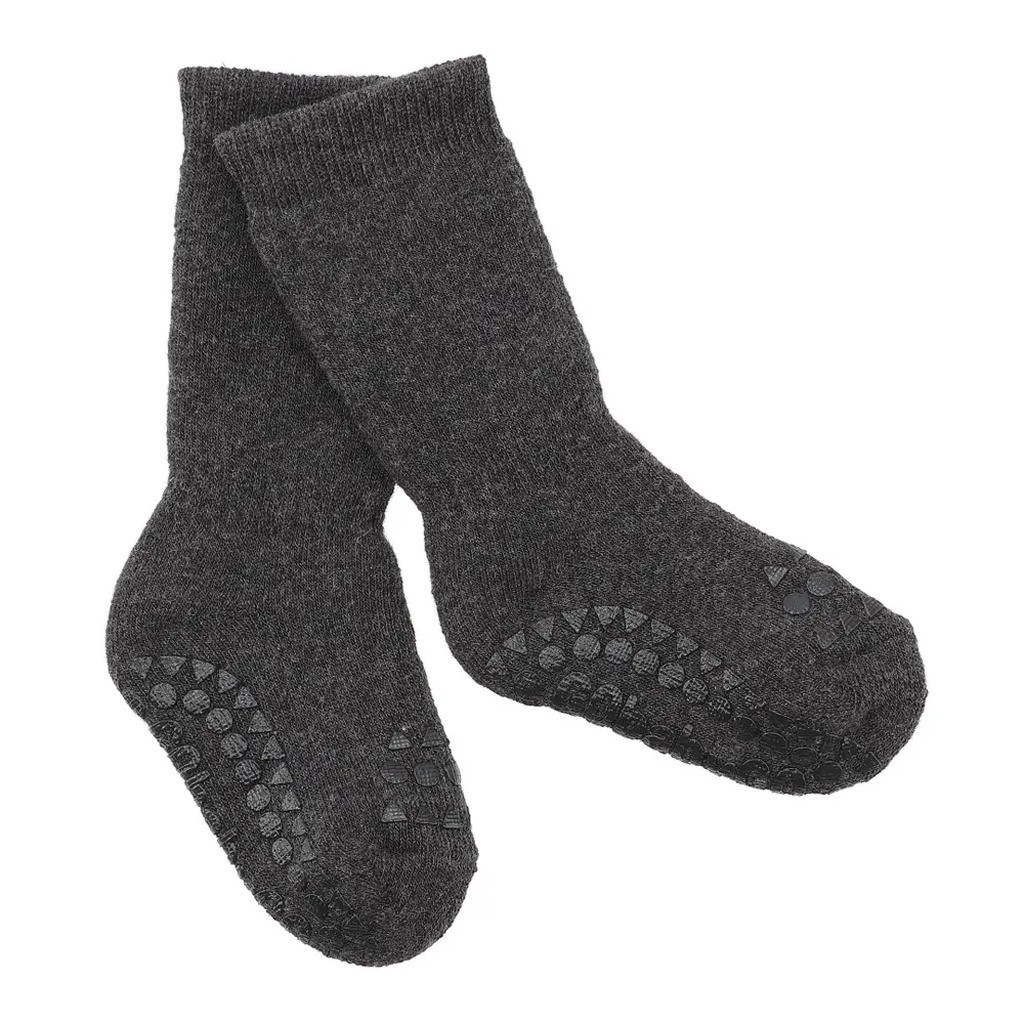 Skridsikre Strømper Terry Bomuld - Dark grey melange - 17/19