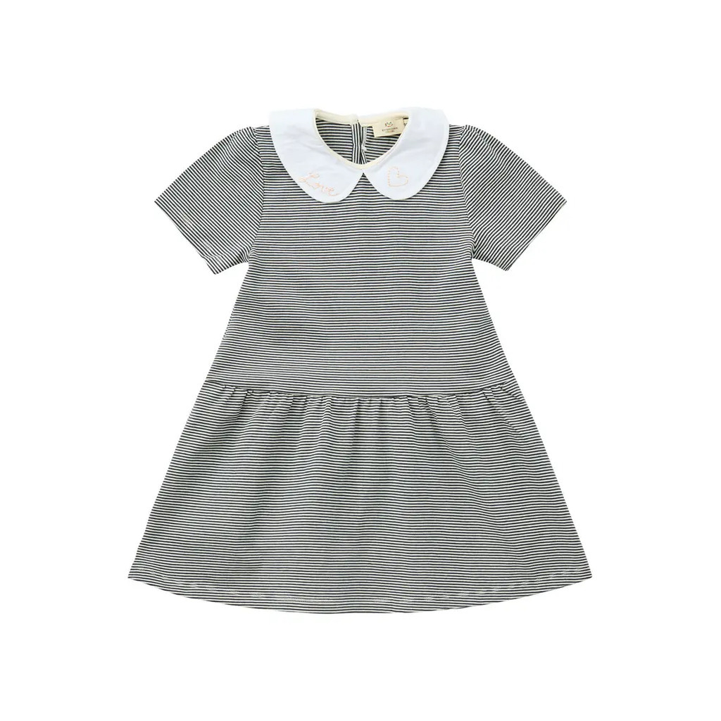 Stribet kjole m. poplin krave - NAVY - 86