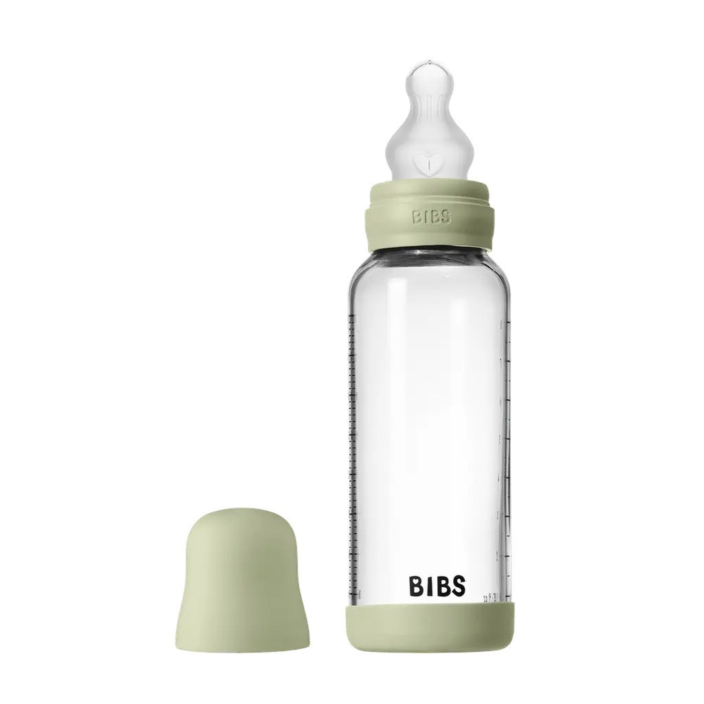 Glass baby bottle silicone 240 ml sage