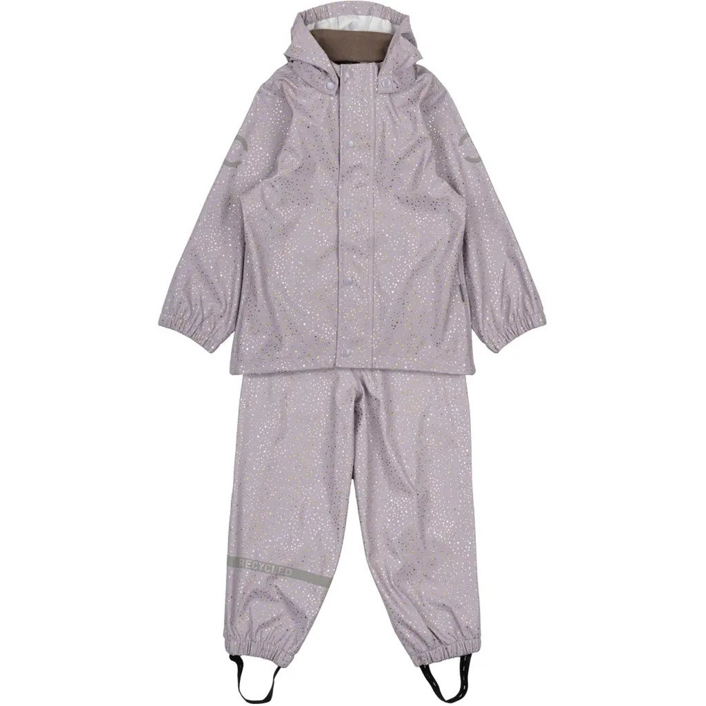 Regntøj m/glimmer PU, sæt - LAVENDER - 5 ÅR