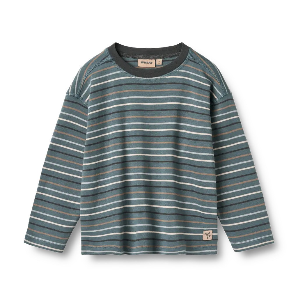 Hans T-shirt Langærmet - Blue multi stripe - 4 ÅR