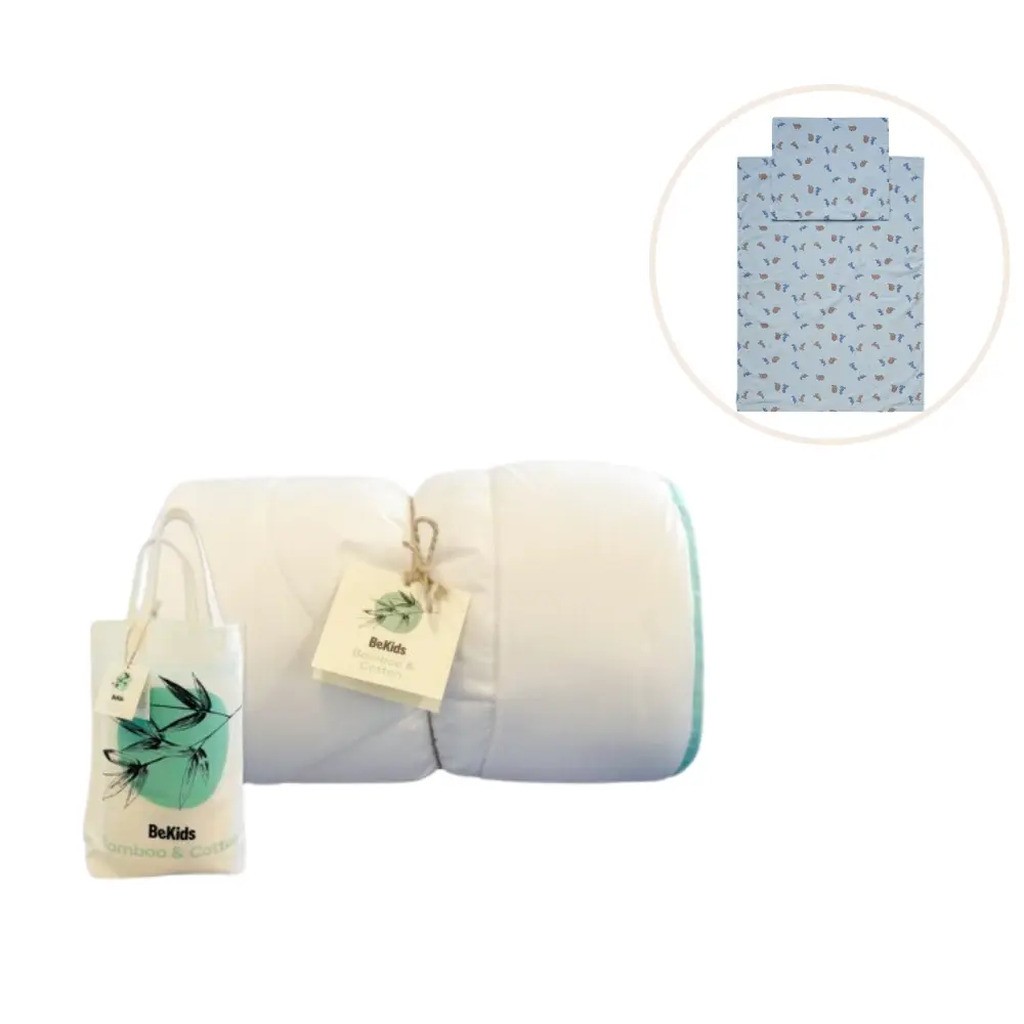 Bambus babydyne med sengetøj - Blue fog