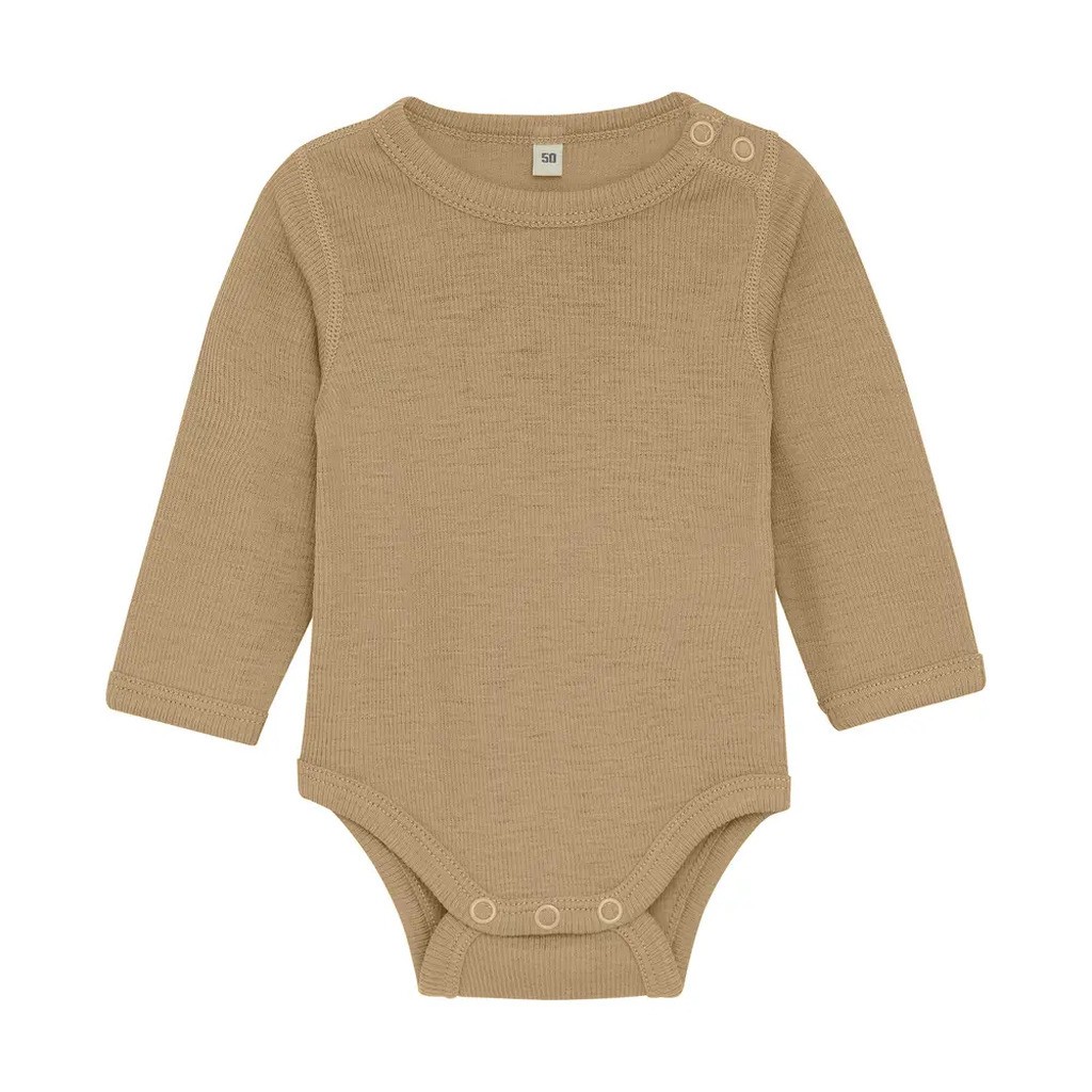 Uld body langærmet body - solid - Light Camel Melange - 90