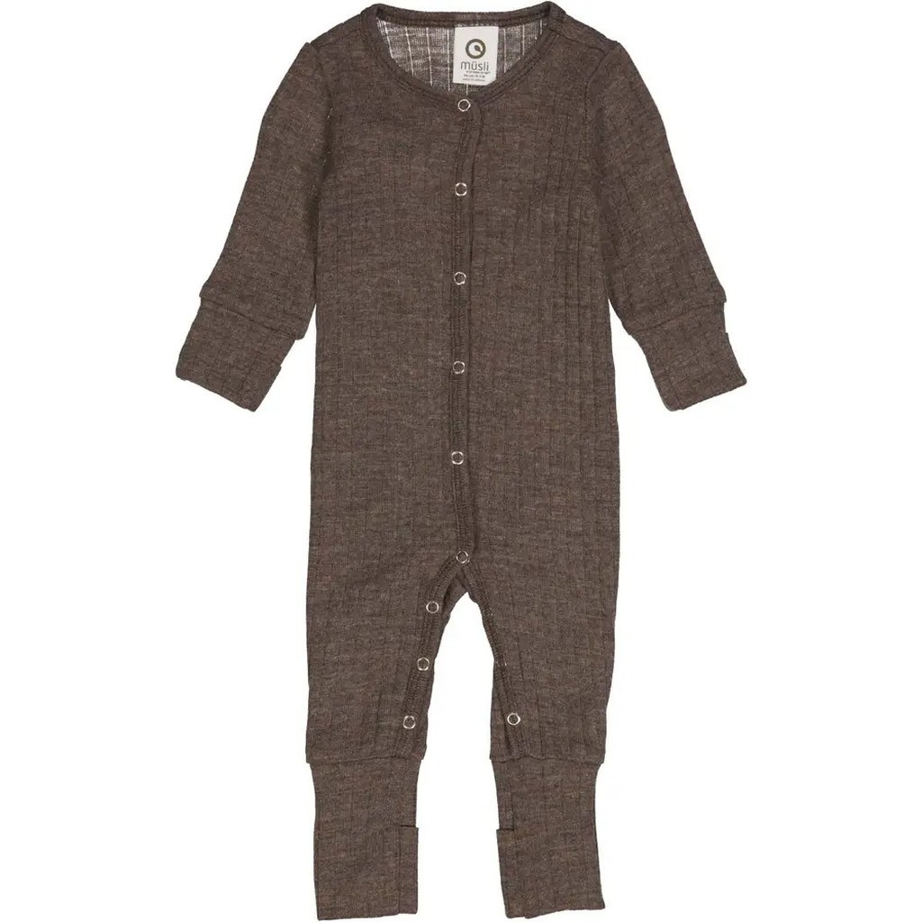 Woolly heldragt med fødder - Walnut melange - 68