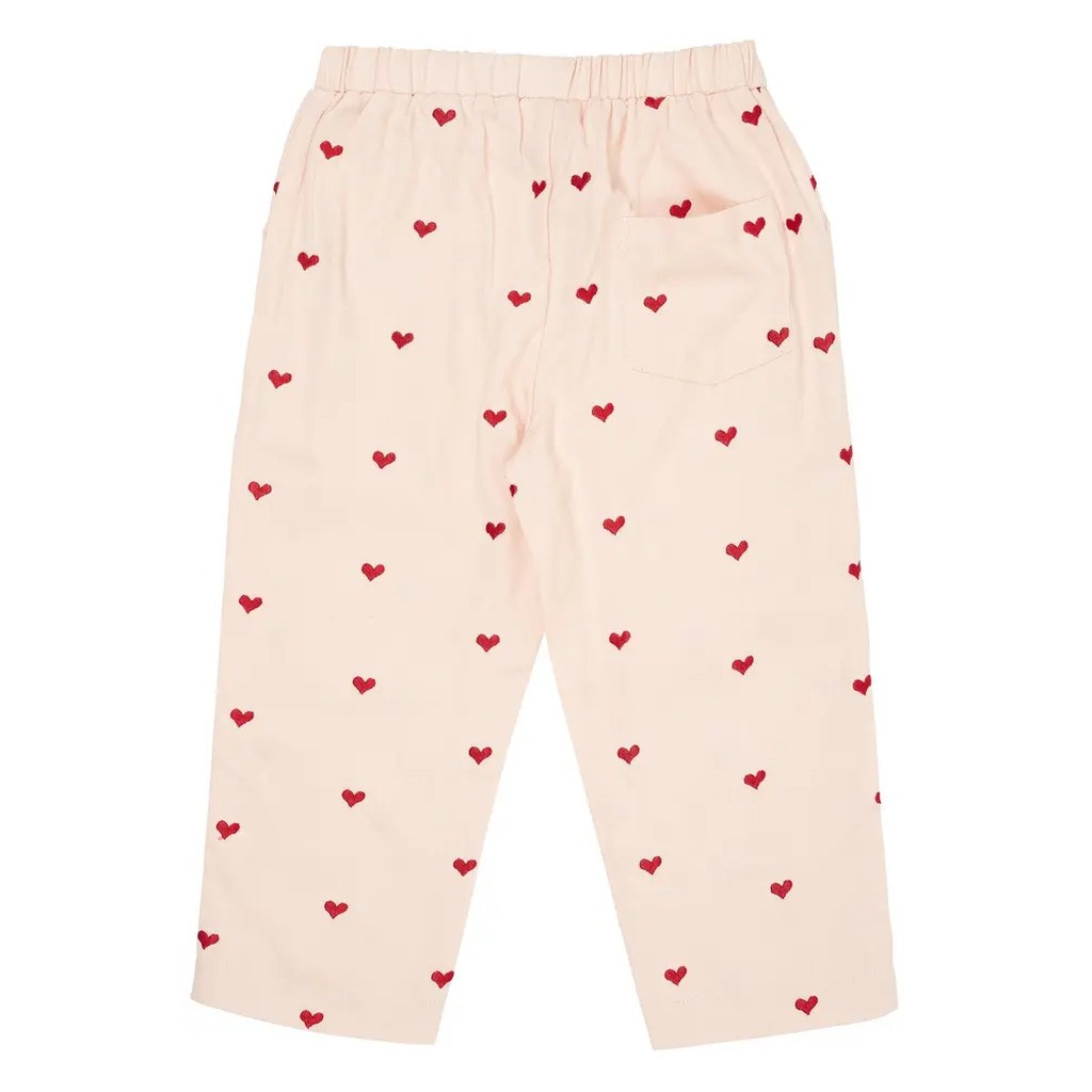 Twill bukser m. hjerter - ROSE/BERRY - 104