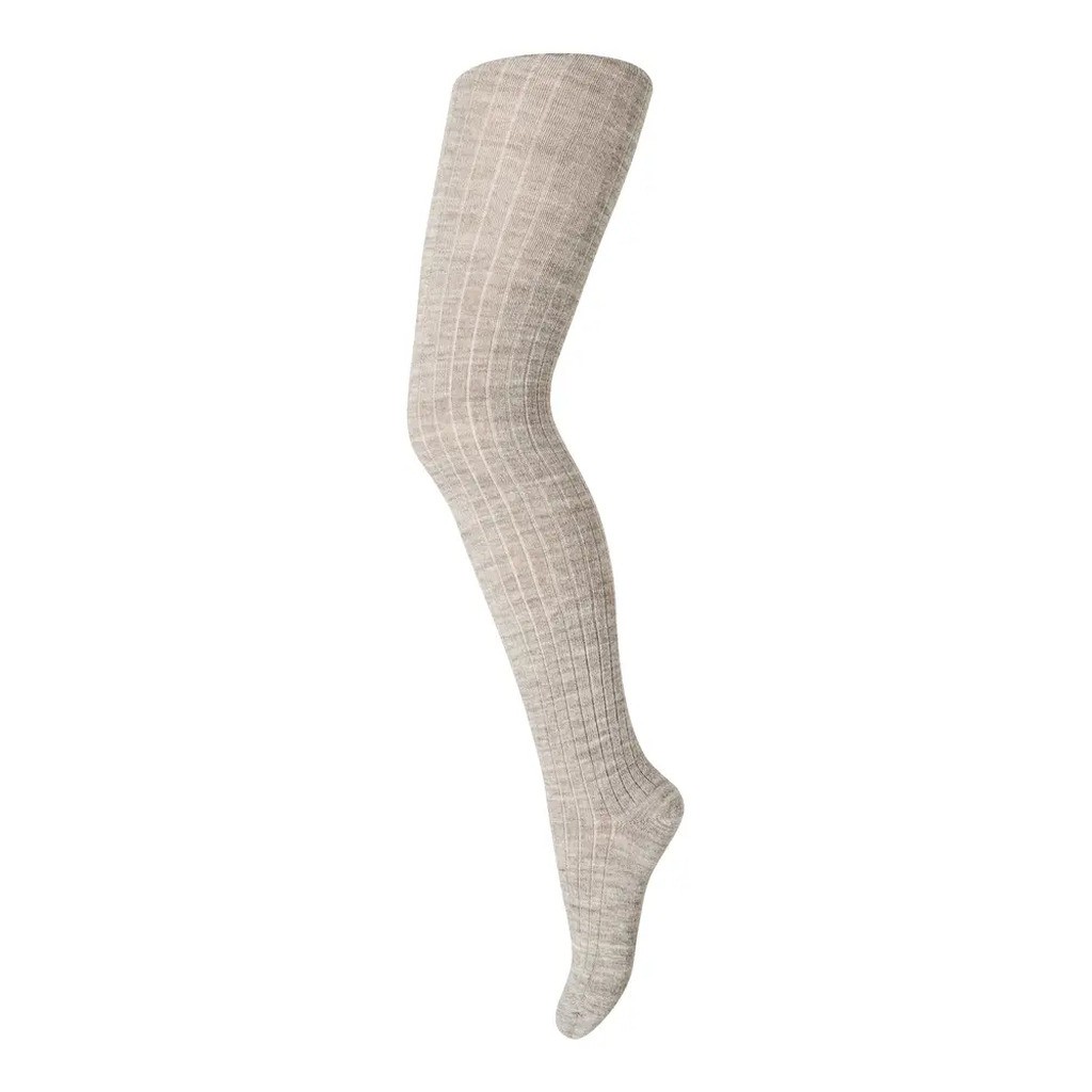 Uld Strømpebuks Rib -  Light Brown Melange - 100