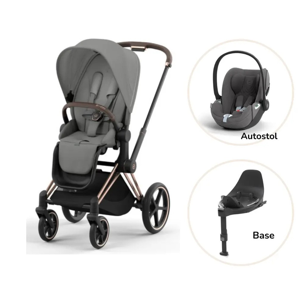 Priam klapvogn inkl. cloud T og base - mirage grey/rosegold PLUS
