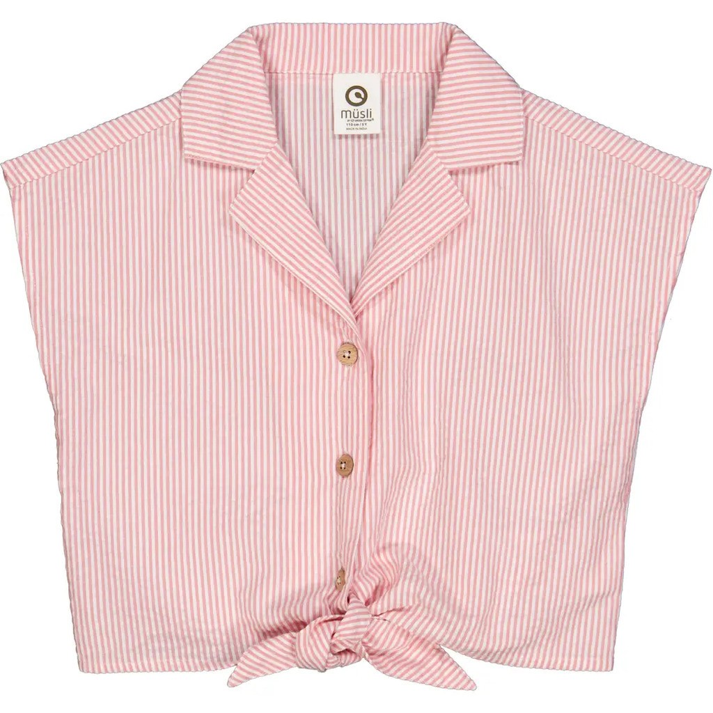 Seersucker stripe crop skjorte - Balsam cream/ Bubblegum - 122