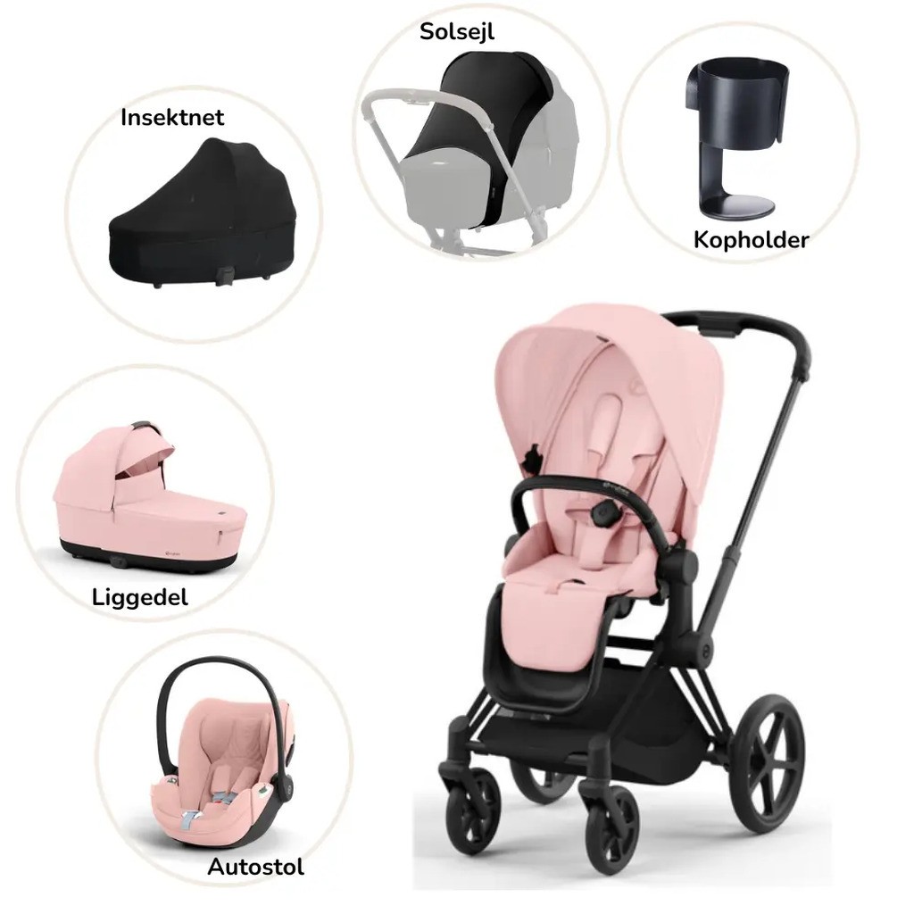 Priam pakke - peach pink/matt black PLUS