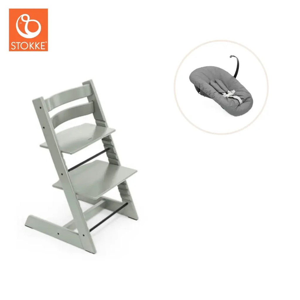 Højstol bøg inkl. newborn sæt - Glacier green