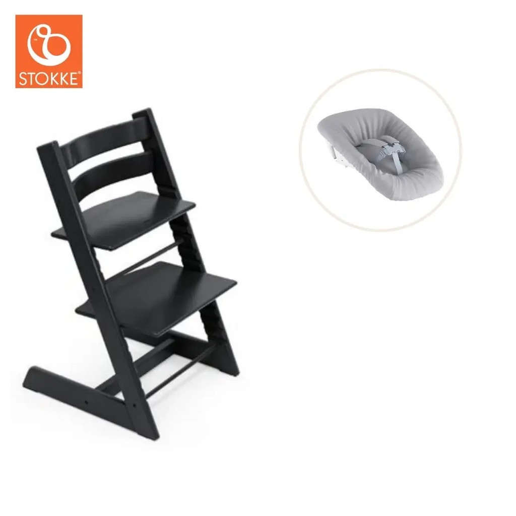 Højstol bøg inkl. newborn sæt - sort