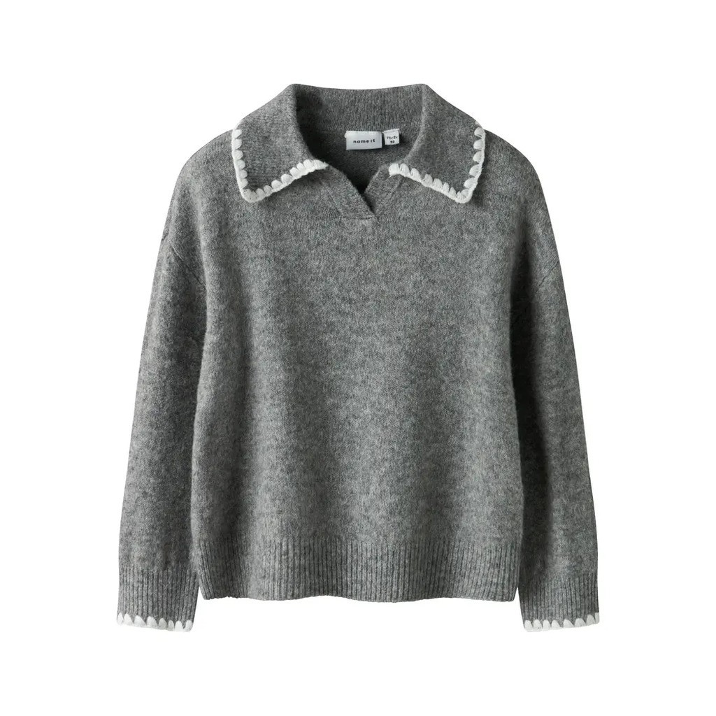 Rikasa Strikket Polo - Grey Melange  - 110