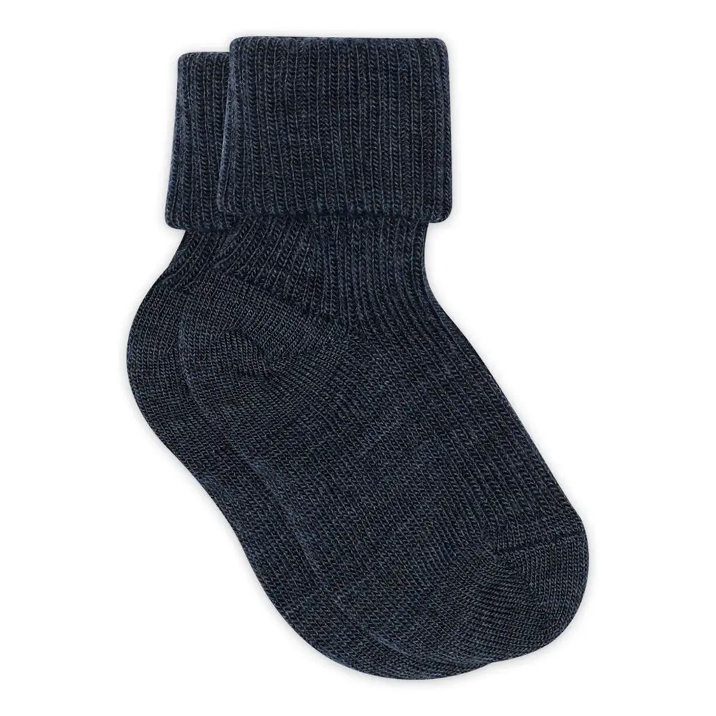 Uld Ankelstrømpe  Rib - Dark Denim Melange - 15/16