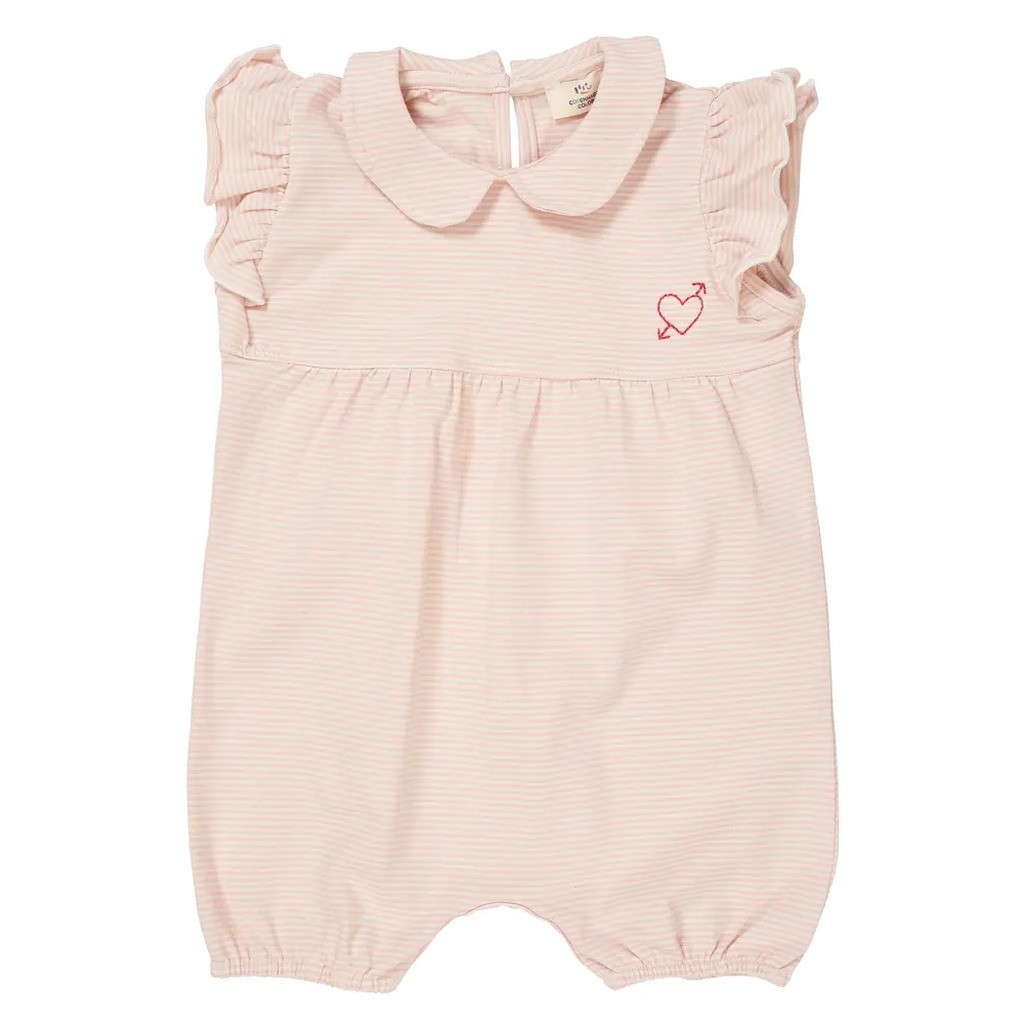 Stribet romper m. hjerte broderi - DUSTY ROSE - 56