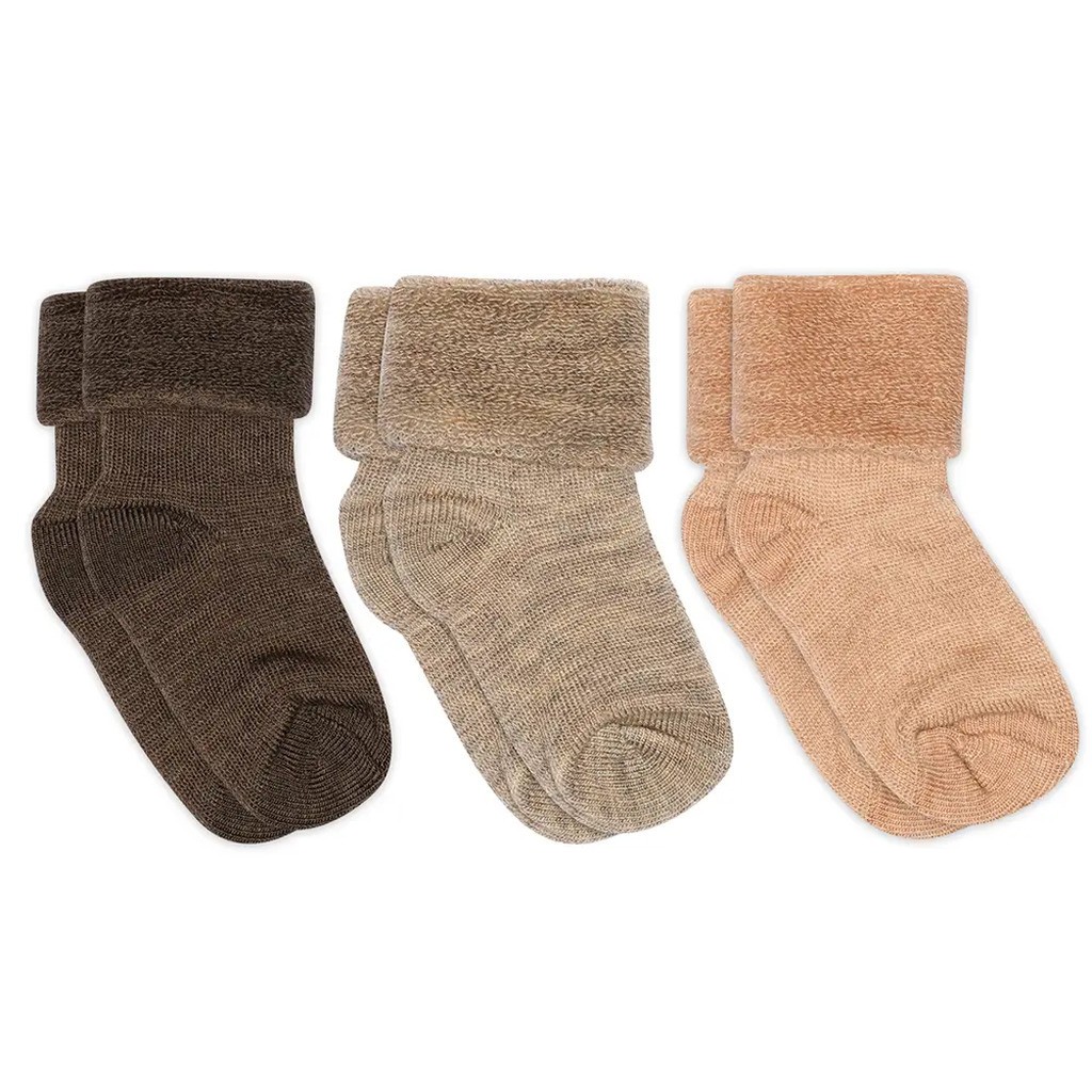 Uld baby strømper 3-pak - Brown Melange - 17/18