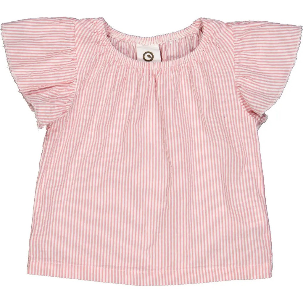 Seersucker stripe flæsetop - Balsam cream/ Bubblegum - 68