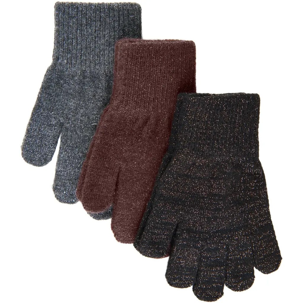 Magic handsker 3 pak med lurex - Dark Mink-Black-Antrazite - 1-3 ÅR