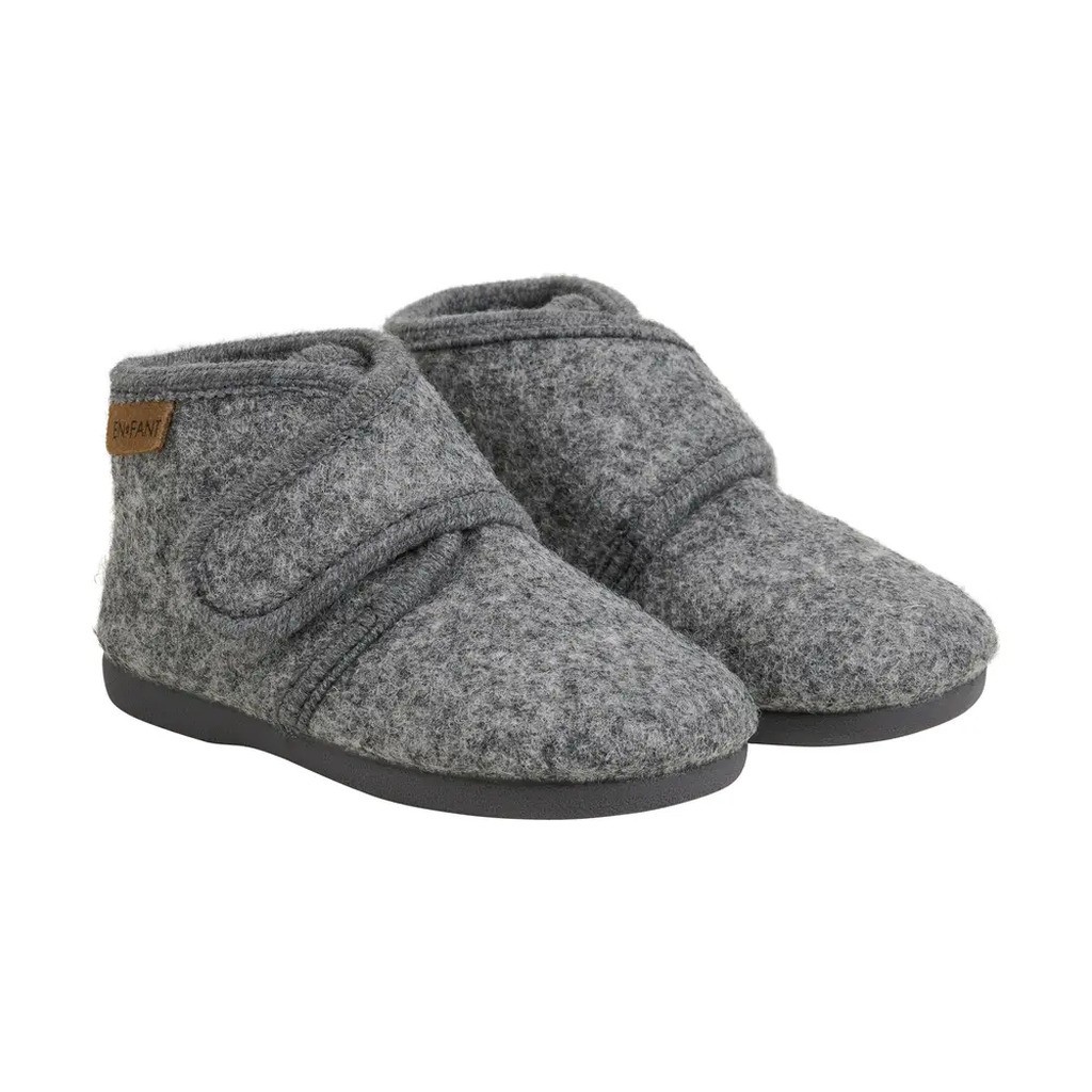 Uldhjemmesko velcro - Dark Gray Melange - 25