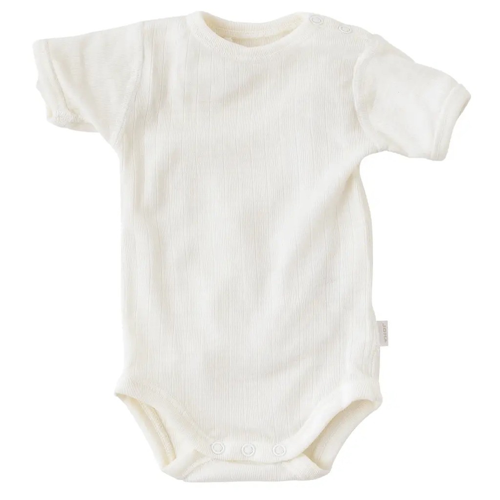 Kort Ærmet Body i Rib - Joha Uld - Natur - 110