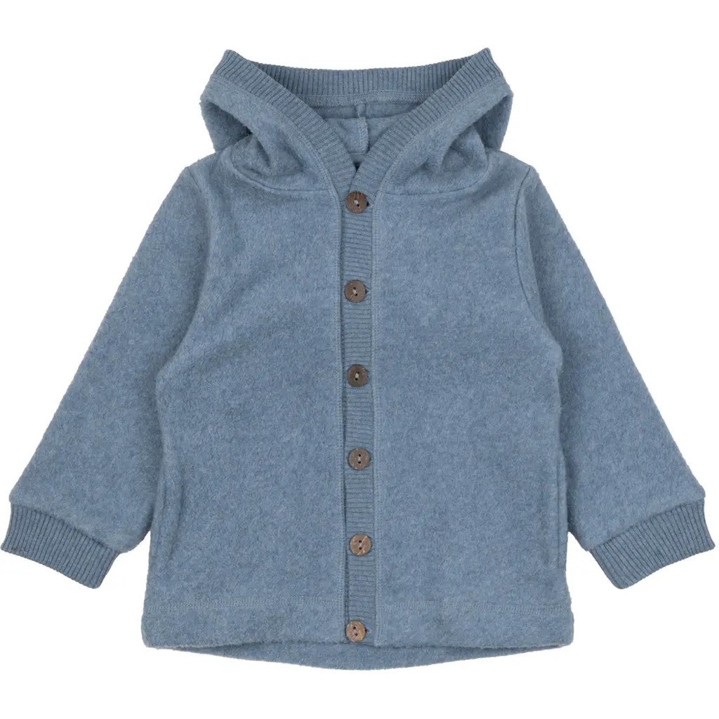Bomuld Fleece Cardigan med hætte - FADEDDENIM - 3 ÅR
