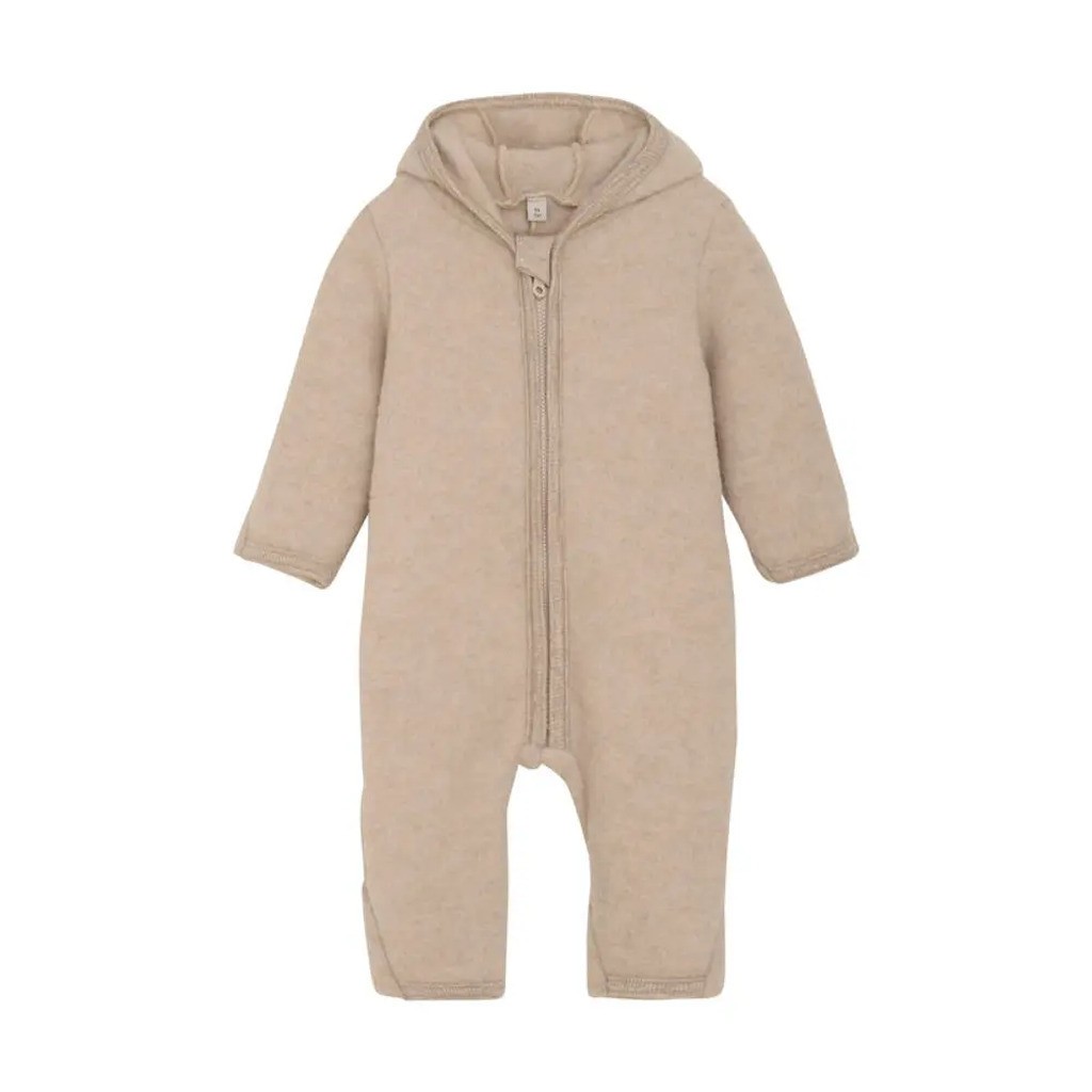 Køredragt m. ører Uld Fleece - Camel Melange - 62