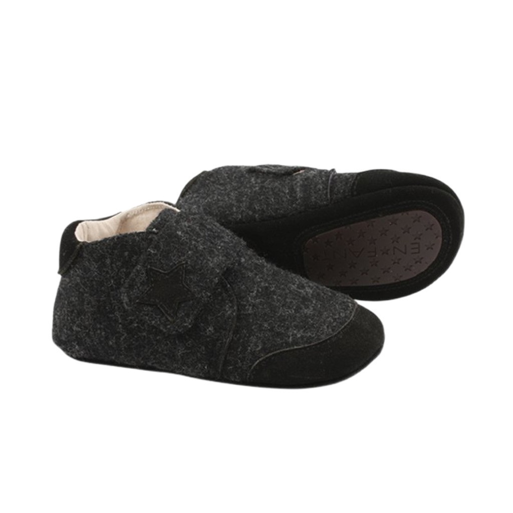 En Fant -  Uld Sko Velcro - Dark Grey - 28