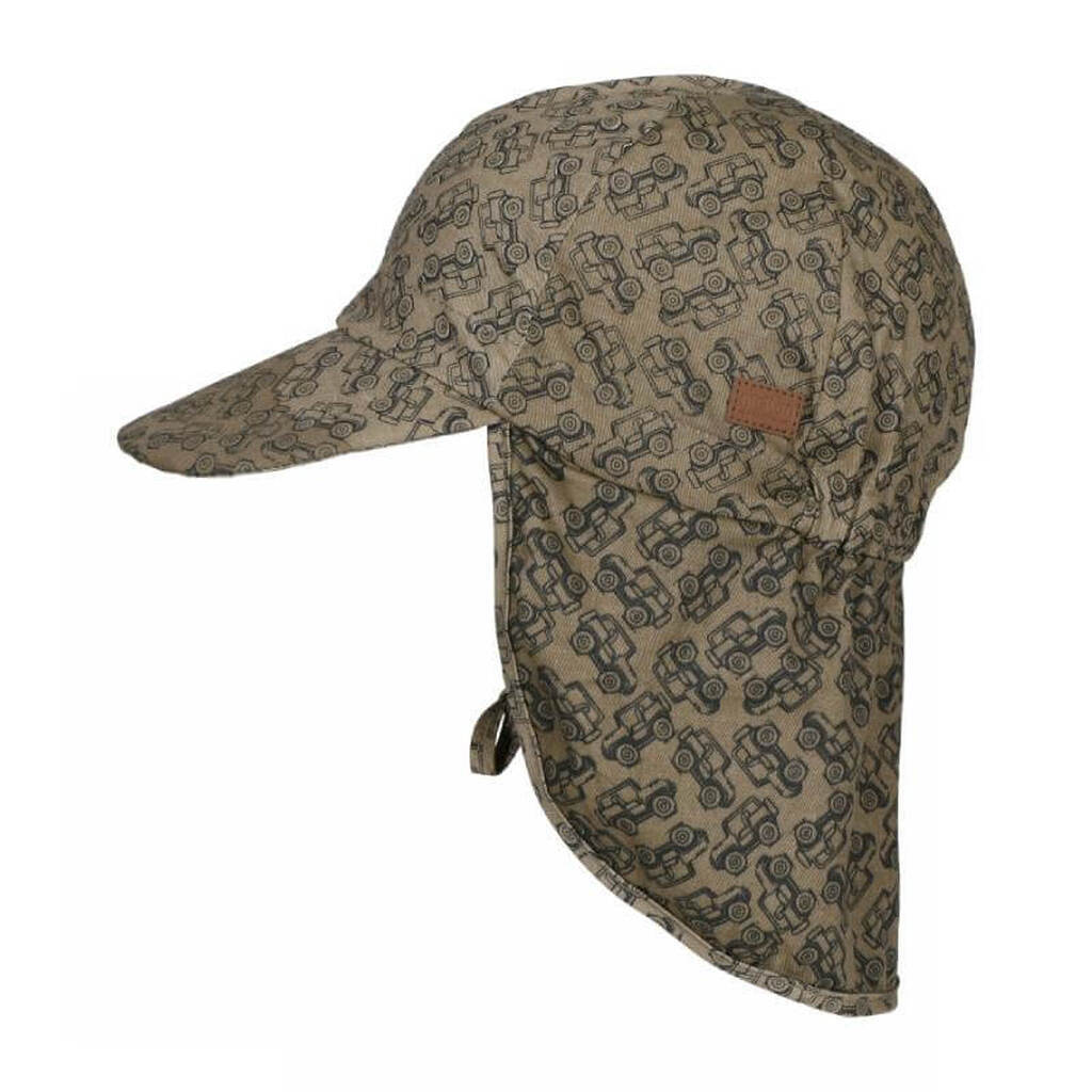 Melton -  Cap w/neck & tie w/print UV30 - Safari Green - 49 (1/2 år)