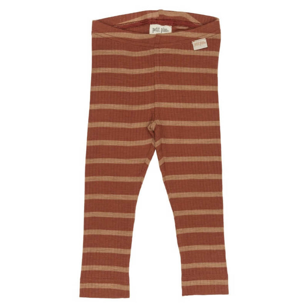Petit Piao - Leggings Merino Wool Striped - Rust/Cream - 80