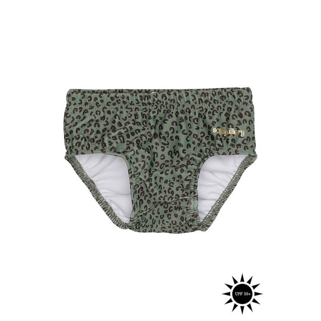 Soft Gallery - Badebukser Mika Swim Pants - Oil Green AOP Leospot - 92/2 år