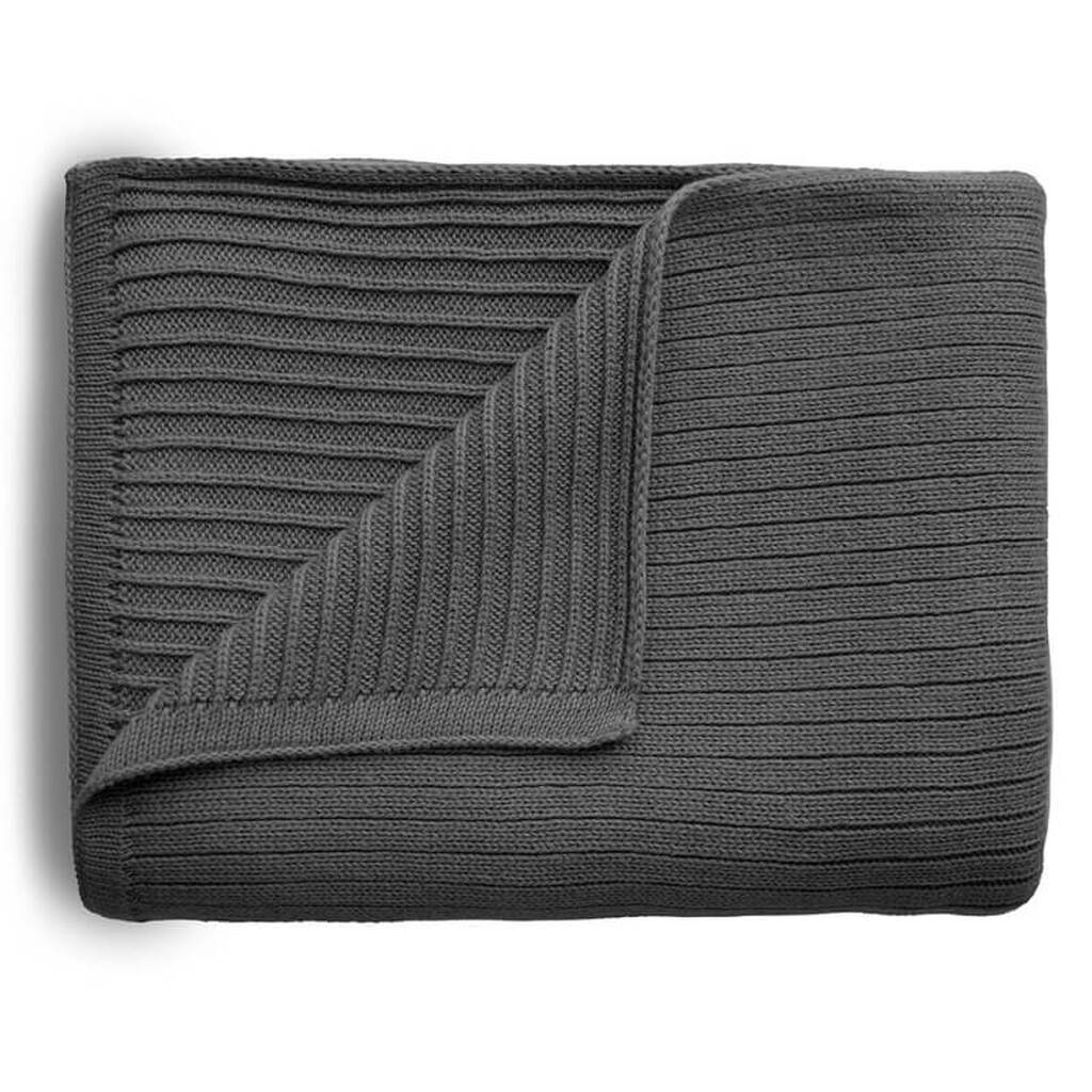 Mushie - Knitted Baby Blanket Tæppe - Ribbed Dark Gray Melange