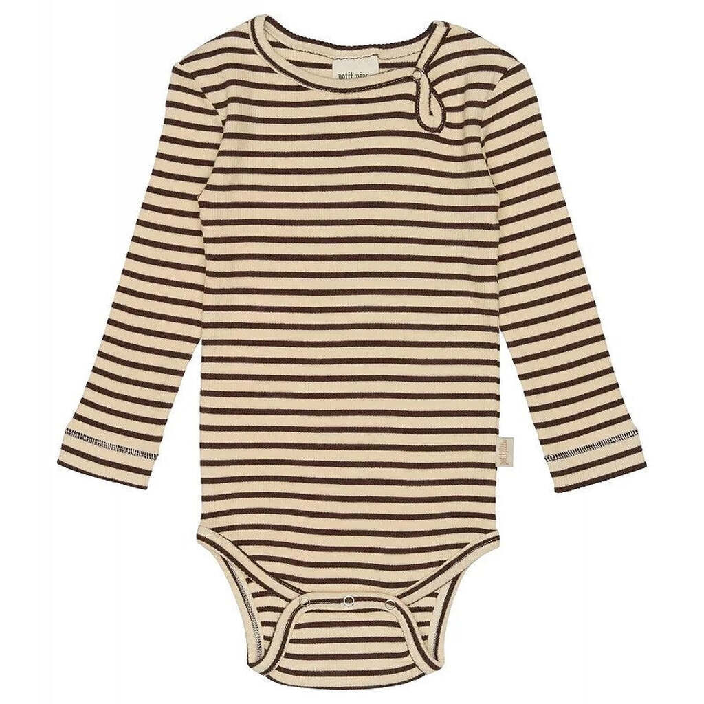 Petit Piao -  Body L/S Modal Striped - Coffee/Cream - 80