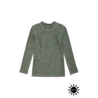 Soft Gallery - Badebluse Astin Sun Shirt - Oil Green AOP Leospot - 4 år
