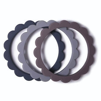 Mushie - Flower Bracelet 3-Pak Bidering - Dove Gray/Steel/Stone