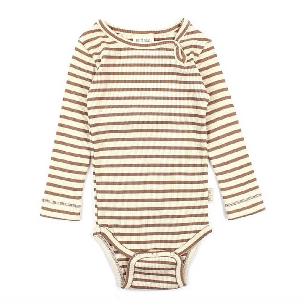 Petit Piao -  Body L/S Modal Striped - Latte/Cream - 80