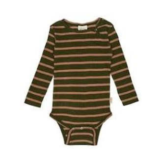 Petit Piao -  Body L/S Merino Wool Striped - Leaves/Cream - 62