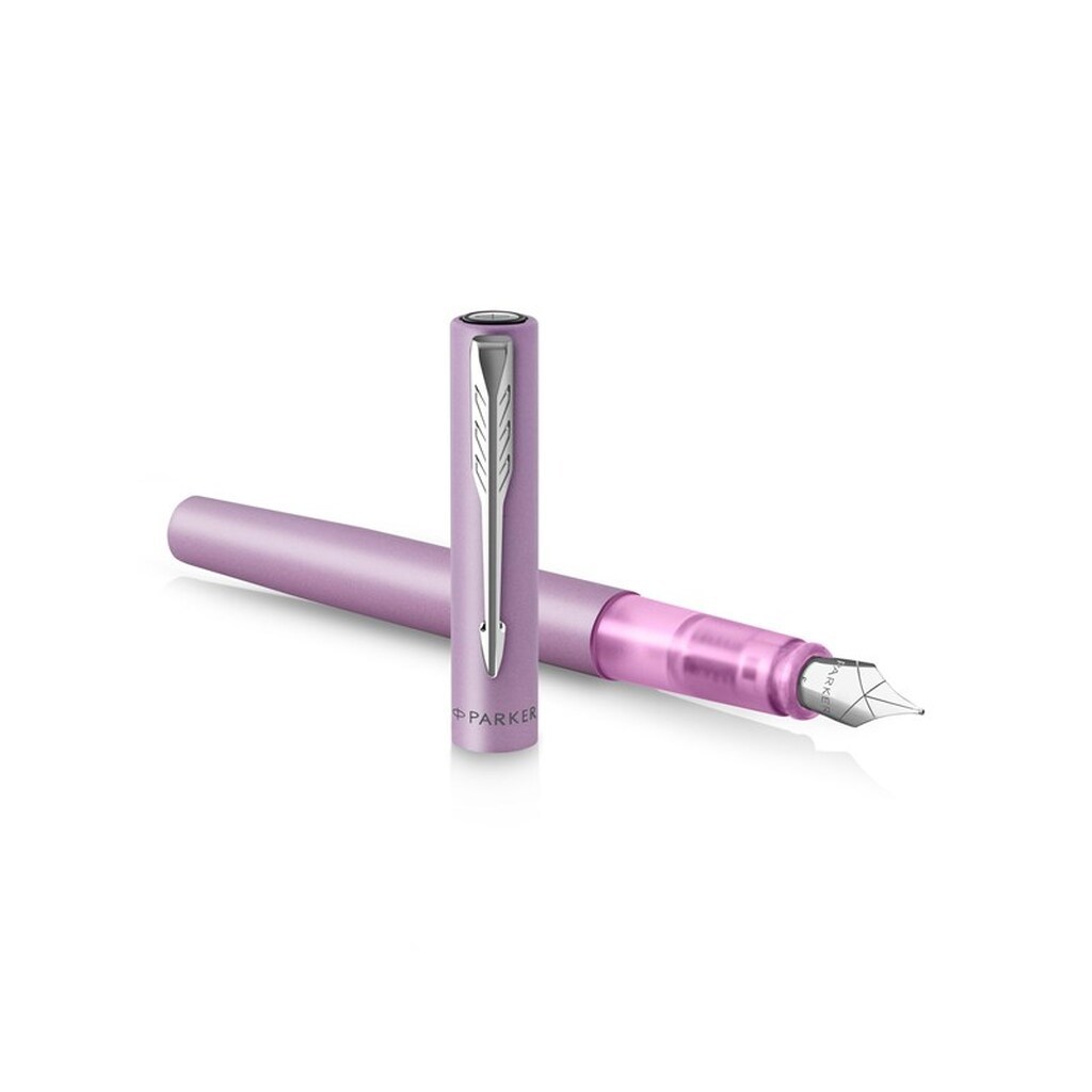 Parker Vector XL fyldepen | Metallisk lilla lak på messing | Medium spids med Blue Ink Refill | Gaveæske