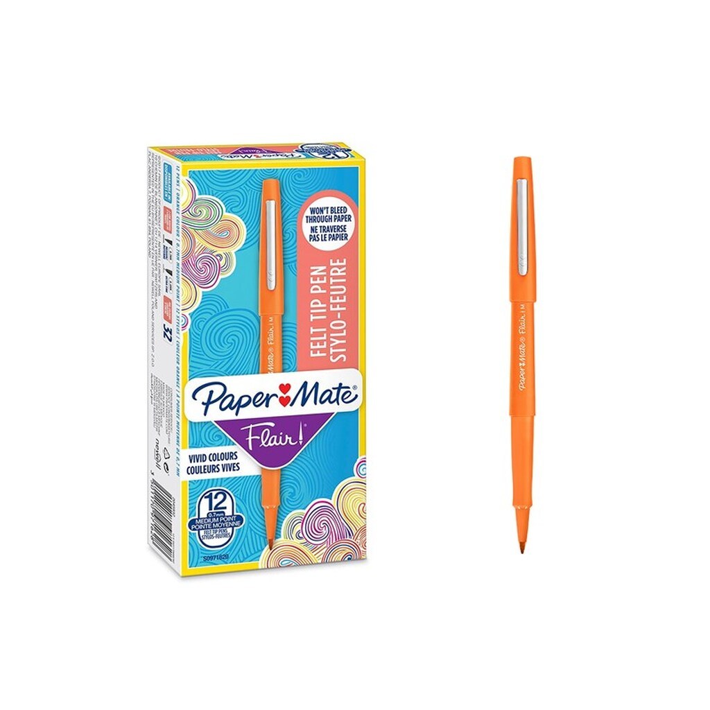 Paper Mate Flair Filtpenne | Mellempunkt (0,7 mm) | Orange | 12 Stk