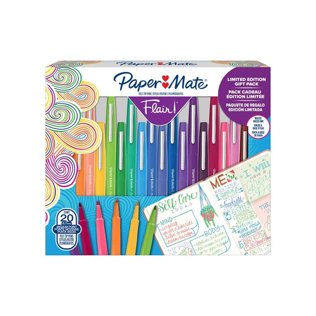 Paper Mate Flair Filttusch Penne | Medium Punkt (0,7 mm) | Limited Edition Gavepakke | 20 stk Pakke