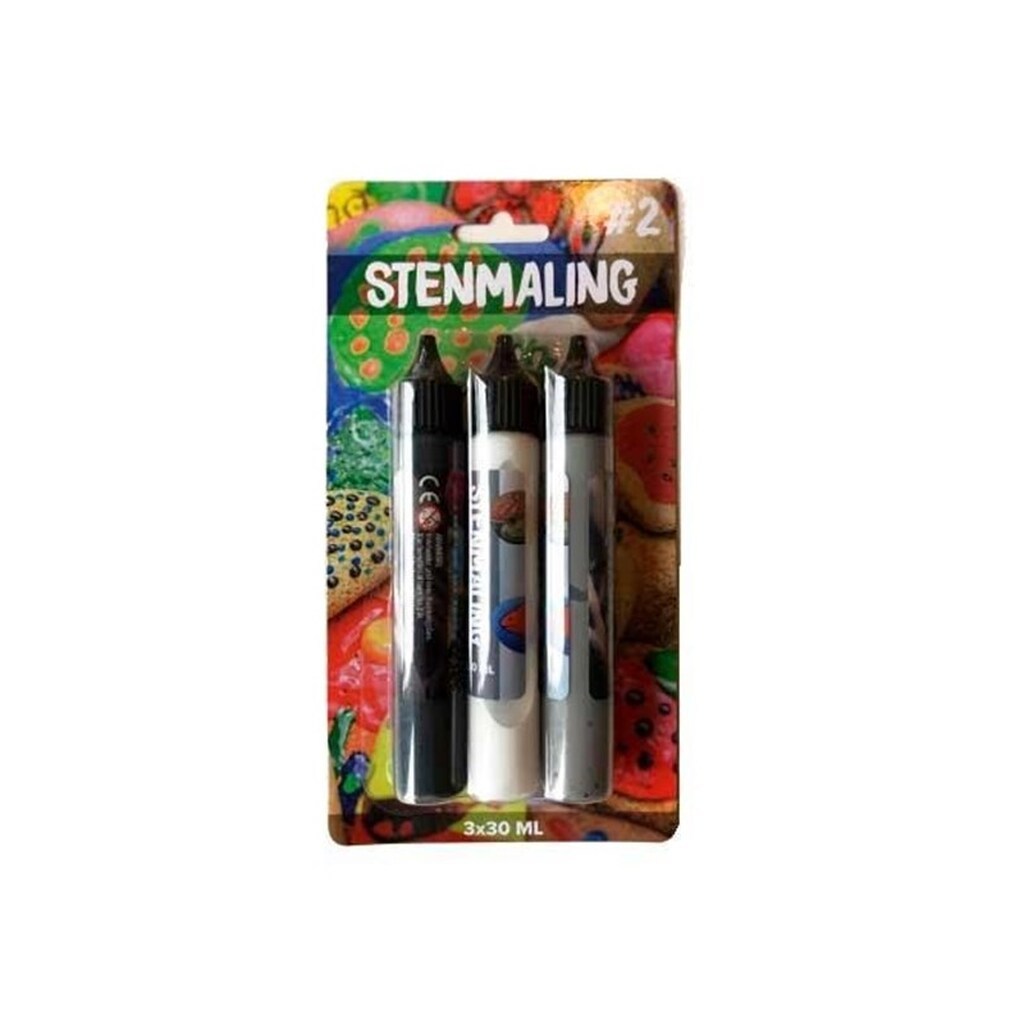 Hobby Mate Stenmaling 3*30ml. Sort-Grå-Hvid.