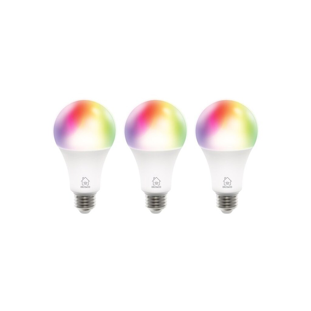 Deltaco Smart - LED light bulb - shape: A60 - E27 - 9 W - RGB/warm white/cold white light - 2700-6500 K - white (pack of 3)
