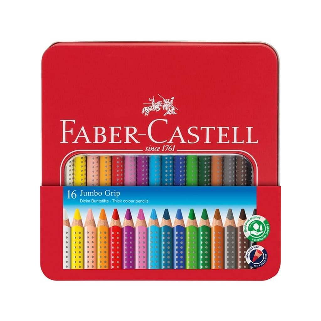 Faber-Castell Jumbo Grip farveblyanter i tinæske med 16 stk