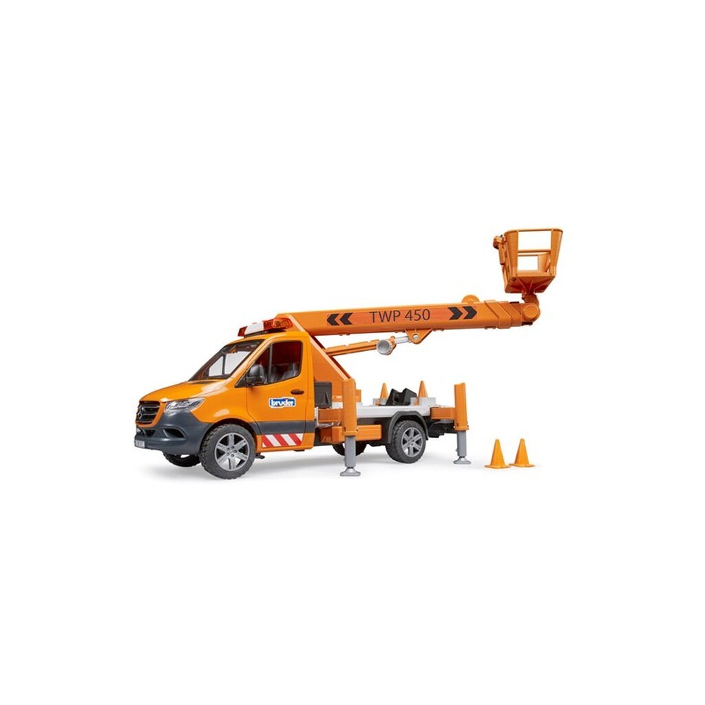 Bruder Mercedes-Benz Sprinter med arbejdsplatform og lys &amp; lyd legetøj