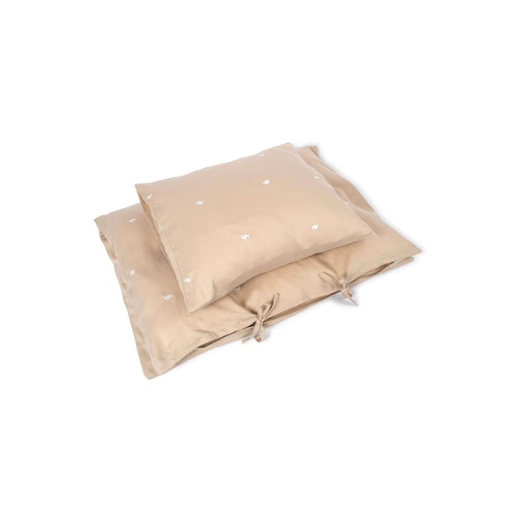 Filibabba Baby sengetøj GOTS (70x100 cm) - Broderet Hvalen Christian - Warm Grey