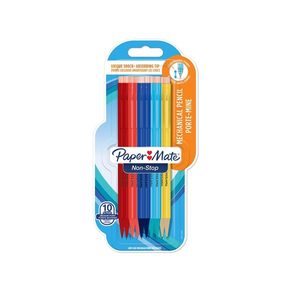 Paper Mate Non-Stop Mechanical Pencil | 0,7 mm | HB #2 | Hylstre i forskellige neonfarver | 10 styk