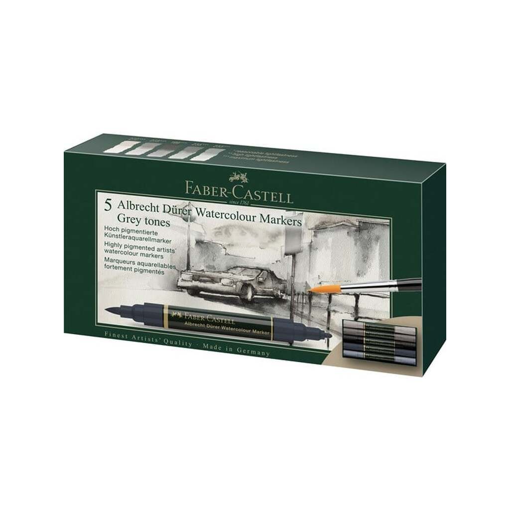 Faber-Castell Albrecht Dürer Watercolour Marker, etui med 5 stk, grå toner