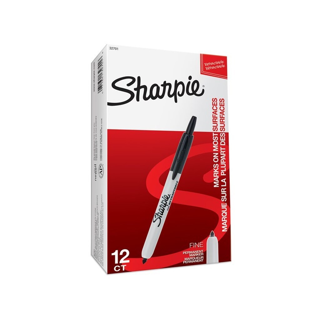 Sharpie Retractable Permanent Markers | Fin spids | Sort | 12 styk